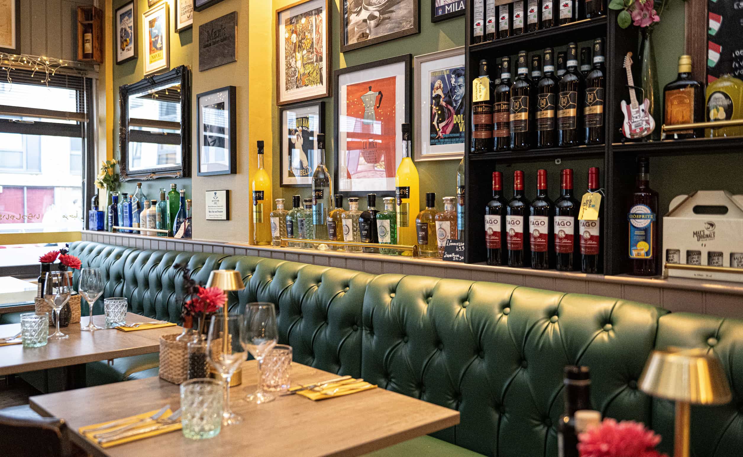 The dining room at Max's Brasserie — gift vouchers.