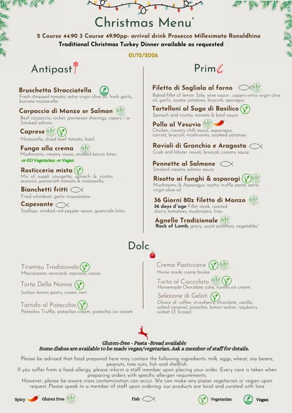The printed Christmas Menu at Max's Brasserie, Southampton